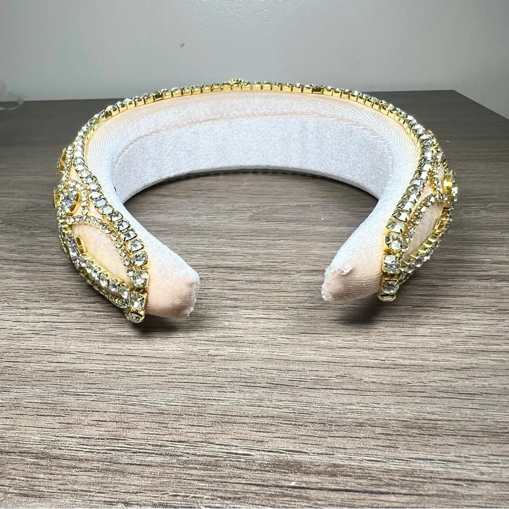 Champagne Gold Crystal Rhinestone Embellished Vintage Inspired Velvet Headband